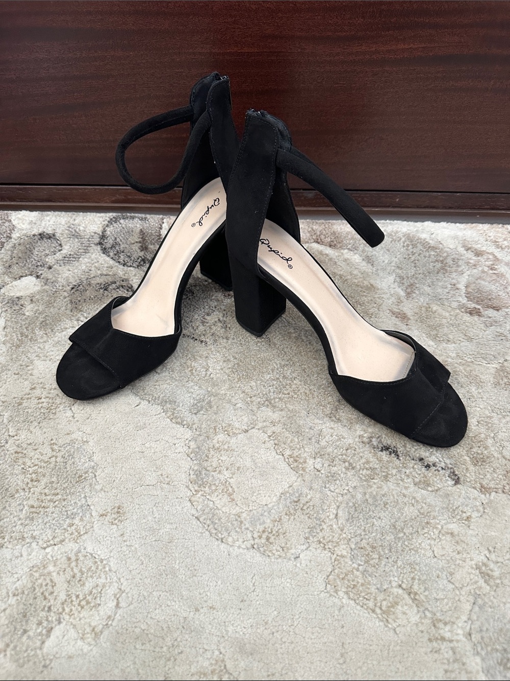Qupid Black Suede Ankle Tie Block Heel Sandals